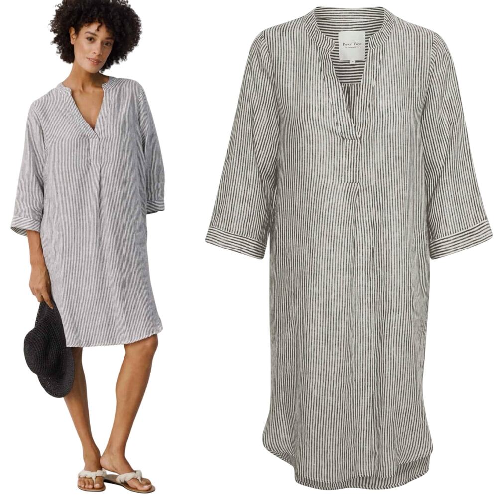 Part Two Linen Dress Stripes Pockets Nainelik